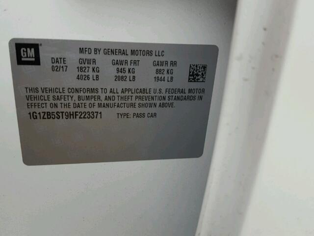 1G1ZB5ST9HF223371 - 2017 CHEVROLET MALIBU LS WHITE photo 10