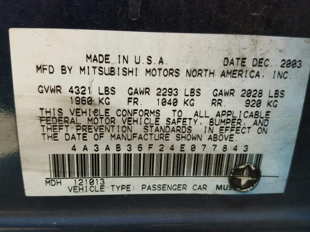 4A3AB36F24E077843 - 2004 MITSUBISHI GALANT ES BLUE photo 10