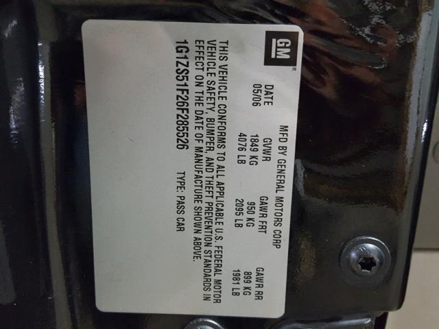 1G1ZS51F26F285526 - 2006 CHEVROLET MALIBU LS შავი ფოტო 10