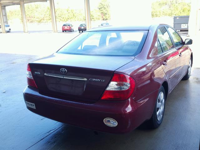 4T1BE32K92U014562 - 2002 TOYOTA CAMRY LE მუქწითელი ფოტო 4