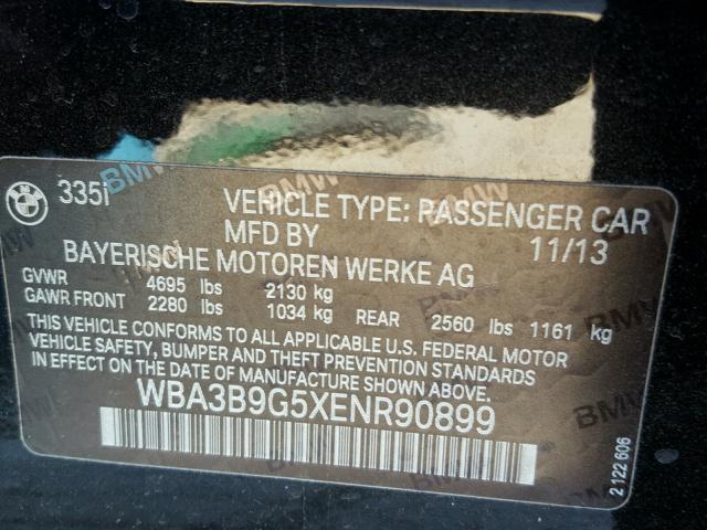 WBA3B9G5XENR90899 - 2014 BMW 335 XI BLACK photo 10