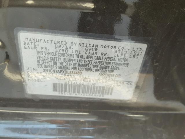 3N1CN7APXDL884480 - 2013 NISSAN VERSA S BLACK photo 10