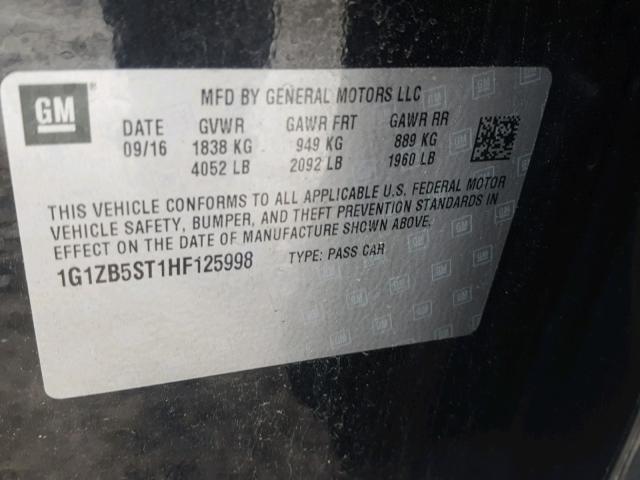 1G1ZB5ST1HF125998 - 2017 CHEVROLET MALIBU LS შავი ფოტო 10