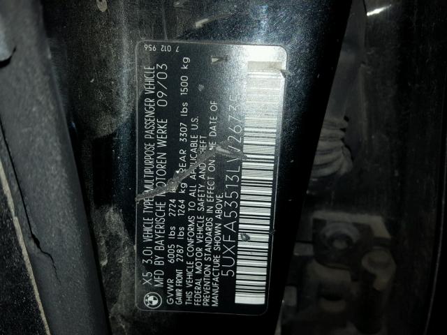 5UXFA53513LW26735 - 2003 BMW X5 3.0I BLACK photo 10