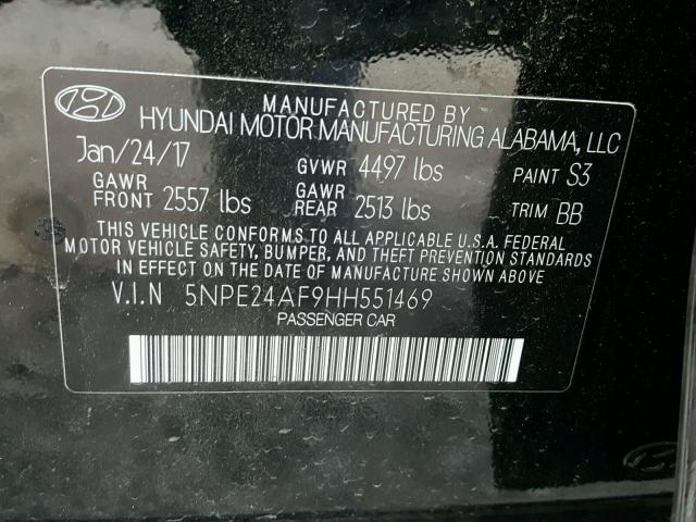 5NPE24AF9HH551469 - 2017 HYUNDAI SONATA SE BLACK photo 10