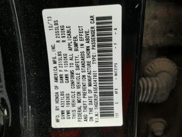 1HGCR2F85EA047801 - 2014 HONDA ACCORD EXL BLACK photo 10