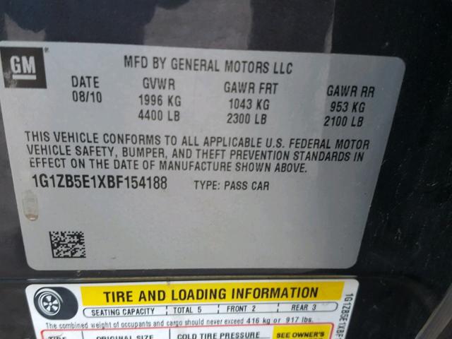 1G1ZB5E1XBF154188 - 2011 CHEVROLET MALIBU LS მწვანე ფოტო 10