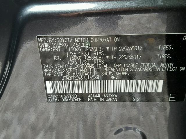 JTMBFREV6HJ152841 - 2017 TOYOTA RAV4 LE Boz foto 10