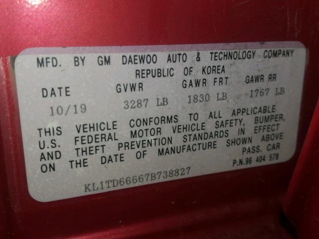 KL1TD66667B738827 - 2007 CHEVROLET AVEO BASE Марун фото 10