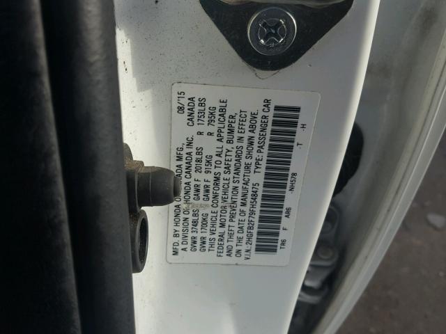 2HGFB2F79FH548475 - 2015 HONDA CIVIC SE WHITE photo 10