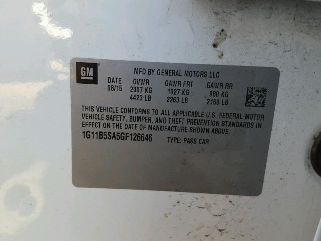 1G11B5SA5GF126646 - 2016 CHEVROLET MALIBU LIM 白色 照片 10