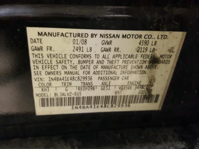 1N4BA41E48C829936 - 2008 NISSAN MAXIMA SE BLACK photo 10