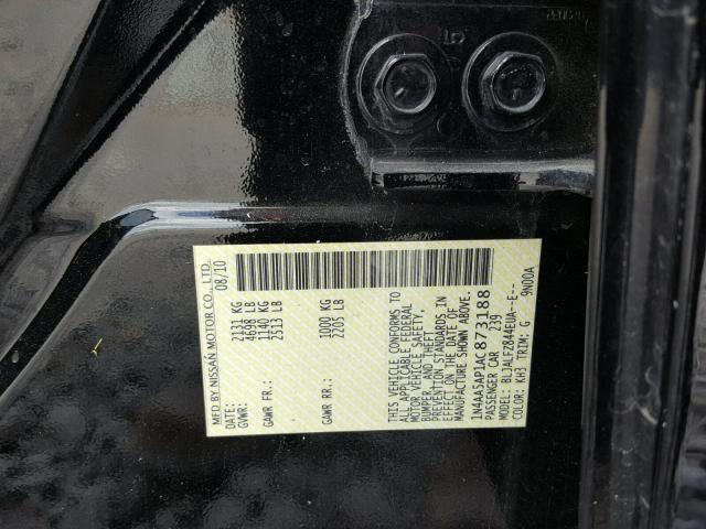 1N4AA5AP1AC873188 - 2010 NISSAN MAXIMA S BLACK photo 10