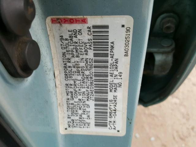 JT2AE09B2R0078652 - 1994 TOYOTA COROLLA LE BLUE photo 10