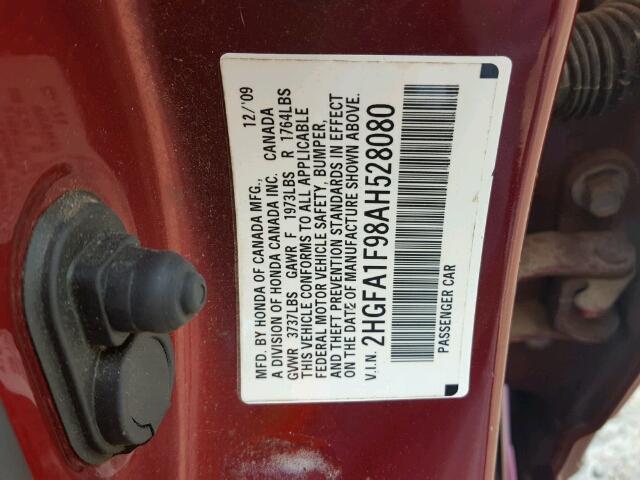 2HGFA1F98AH528080 - 2010 HONDA CIVIC EXL 栗色 照片 10