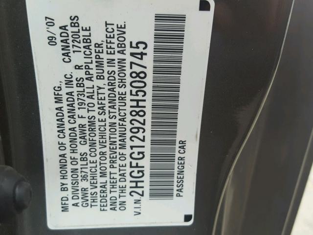 2HGFG12928H508745 - 2008 HONDA CIVIC EXL 金色 照片 10