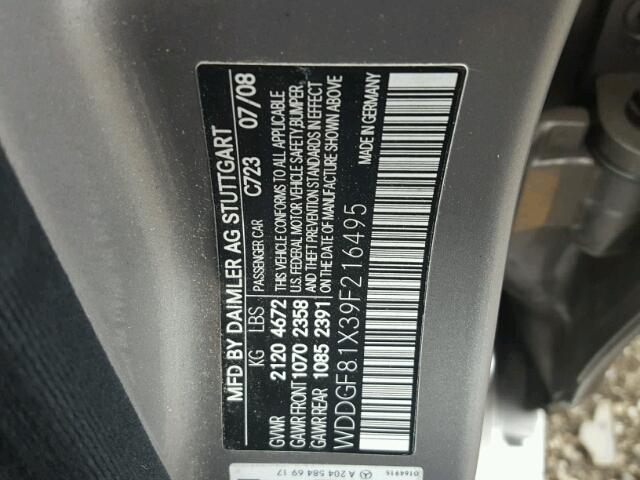 WDDGF81X39F216495 - 2009 MERCEDES-BENZ C 300 4MAT GRAY photo 10