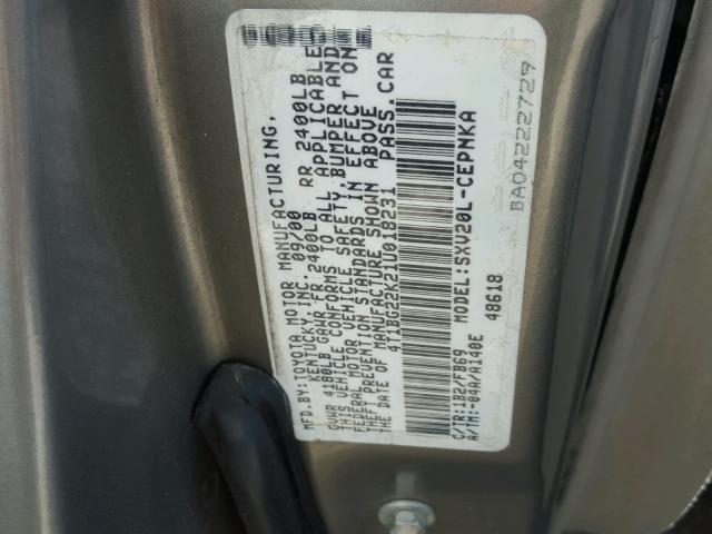 4T1BG22K21U018231 - 2001 TOYOTA CAMRY CE GRAY photo 10