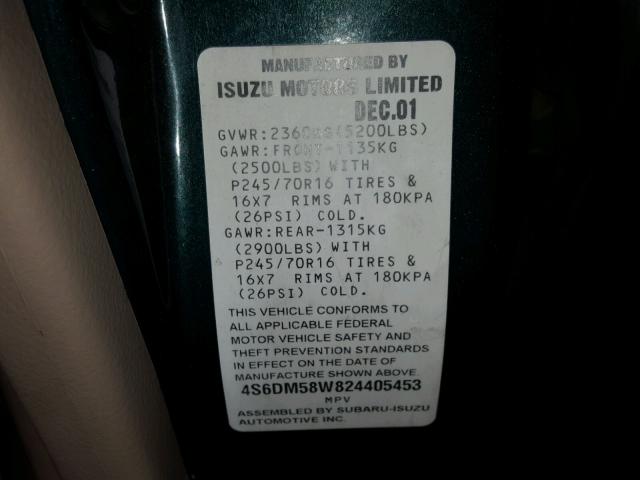 4S6DM58W824405453 - 2002 HONDA PASSPORT E GREEN photo 10