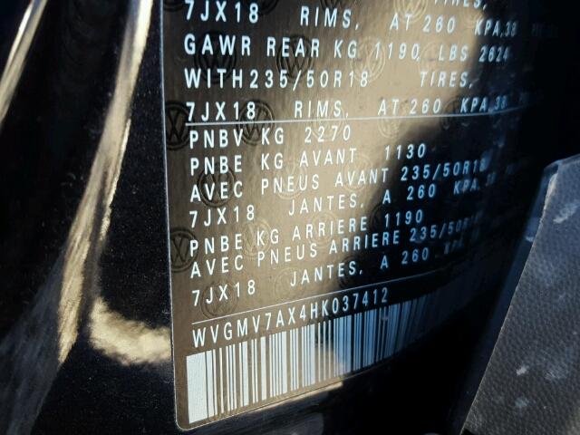 WVGMV7AX4HK037412 - 2017 VOLKSWAGEN TIGUAN COM 黑色 照片 10