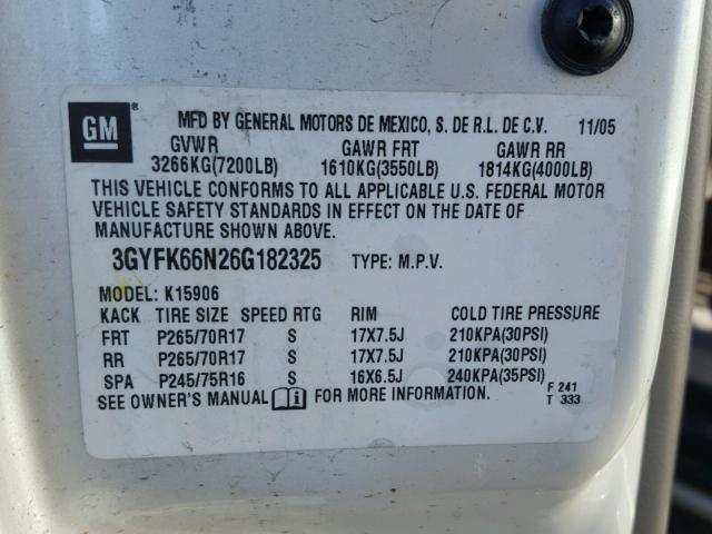 3GYFK66N26G182325 - 2006 CADILLAC ESCALADE E WHITE photo 10