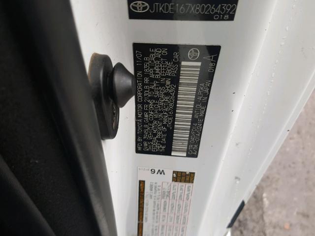 JTKDE167X80264392 - 2008 TOYOTA SCION TC 白色 照片 10