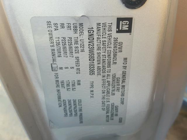 1GNDV23W68D183365 - 2008 CHEVROLET UPLANDER L 银色 照片 10