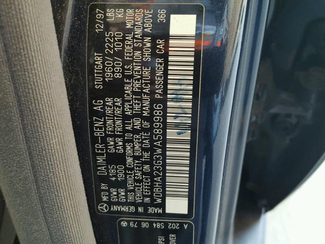 WDBHA23G3WA589986 - 1998 MERCEDES-BENZ C 230 BLUE photo 10