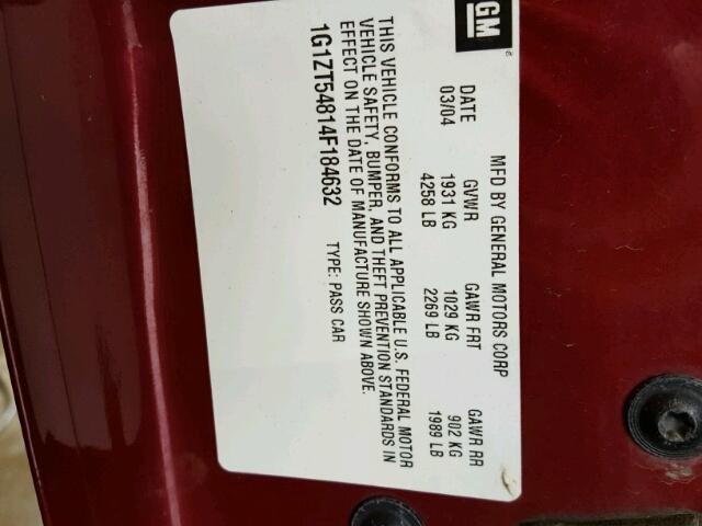 1G1ZT54814F184632 - 2004 CHEVROLET MALIBU LS RED photo 10