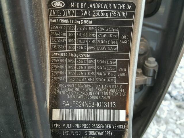 SALFS24N58H013113 - 2008 LAND ROVER LR2 SE TEC SILVER photo 10