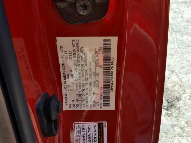 1N4AL24E88C263866 - 2008 NISSAN ALTIMA 2.5 RED photo 10