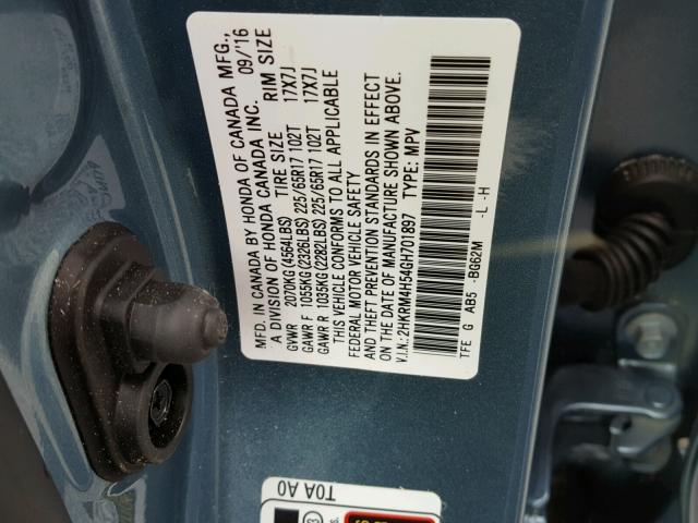 2HKRM4H54GH701897 - 2016 HONDA CR-V ლურჯი ფოტო 10