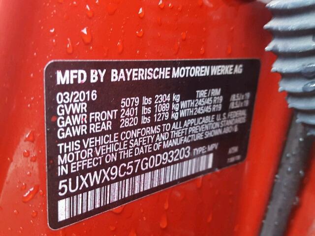 5UXWX9C57G0D93203 - 2016 BMW X3 XDRIVE2 Czerwony zdjęcie 9