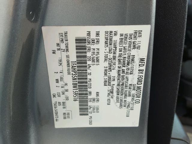 1FAHP35N18W159516 - 2008 FORD FOCUS SE SILVER photo 10