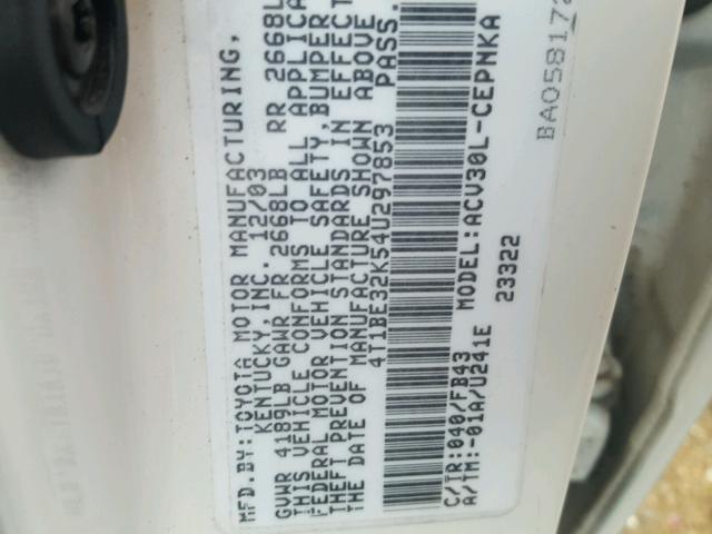 4T1BE32K54U297853 - 2004 TOYOTA CAMRY LE 白色 照片 10