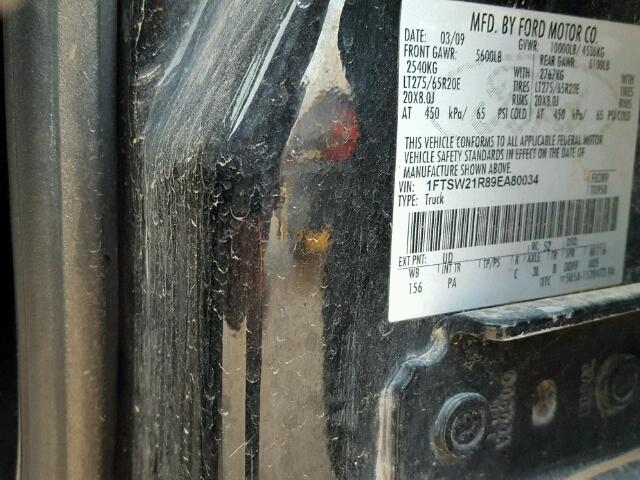 1FTSW21R89EA80034 - 2009 FORD F250 SUPER BLACK photo 10