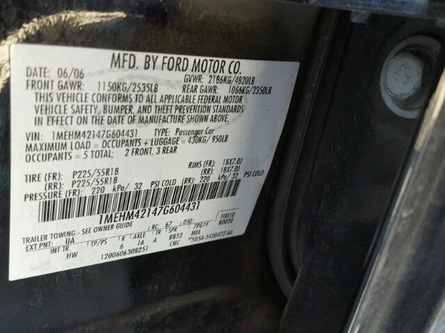 1MEHM42147G604431 - 2007 MERCURY MONTEGO PR BLACK photo 10