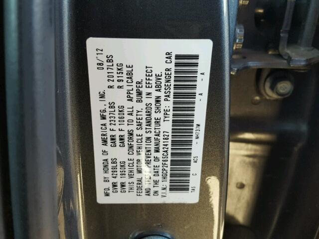 1HGCP2F65CA241827 - 2012 HONDA ACCORD SE GRAY photo 10