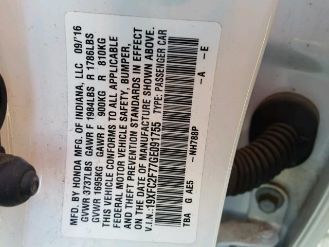 19XFC2F77GE091755 - 2016 HONDA CIVIC EX Ақ фото 10