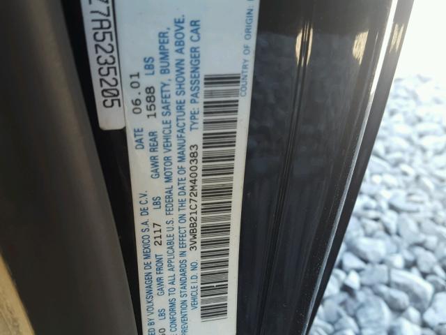 3VWBB21C72M400383 - 2002 VOLKSWAGEN NEW BEETLE შავი ფოტო 10