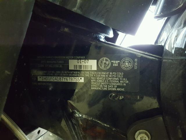 1HD1FC4187Y678755 - 2007 HARLEY-DAVIDSON FLHTCUI BLACK photo 10