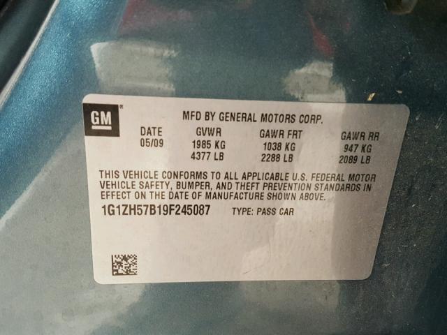 1G1ZH57B19F245087 - 2009 CHEVROLET MALIBU 1LT BLUE photo 10
