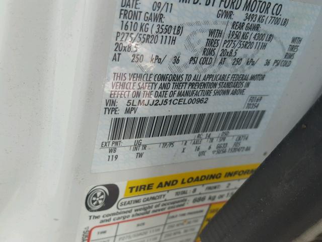 5LMJJ2J51CEL00962 - 2012 LINCOLN NAVIGATOR WHITE photo 10