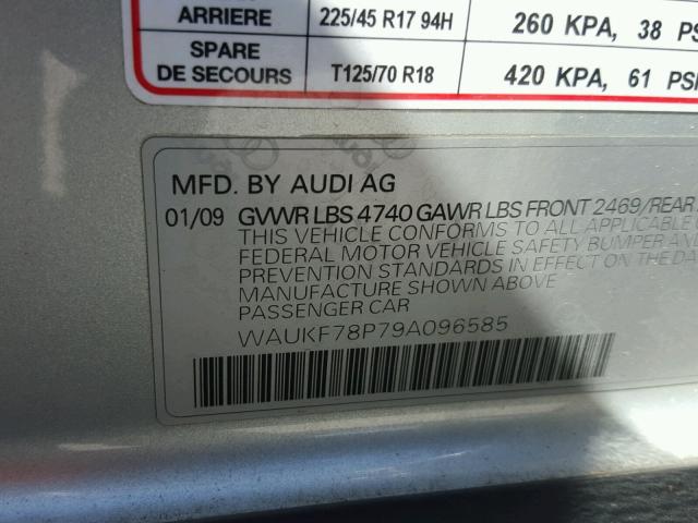 WAUKF78P79A096585 - 2009 AUDI A3 2.0T QU SILVER photo 10