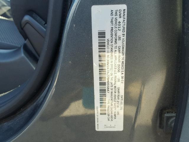 3VW1K7AJ7BM055847 - 2011 VOLKSWAGEN JETTA BASE GRAY photo 10