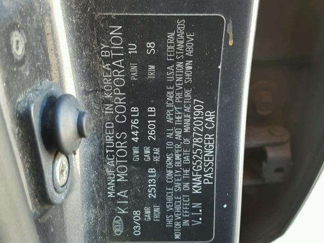 KNAFG525787201907 - 2008 KIA RONDO BASE GRAY photo 10