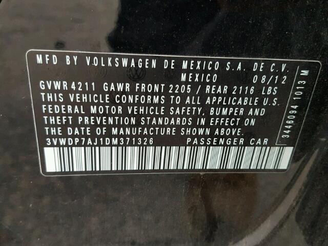 3VWDP7AJ1DM371326 - 2013 VOLKSWAGEN JETTA SE Qara foto 10