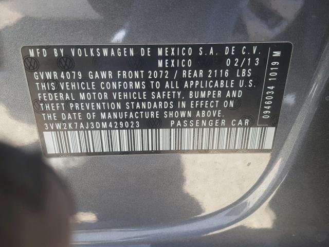 3VW2K7AJ3DM429023 - 2013 VOLKSWAGEN JETTA BASE Գրաֆիտ լուսանկար 10