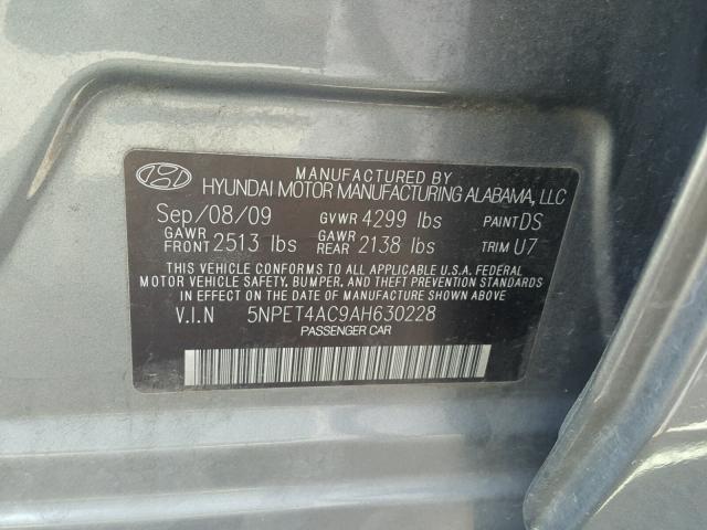 5NPET4AC9AH630228 - 2010 HYUNDAI SONATA GLS CHARCOAL photo 10