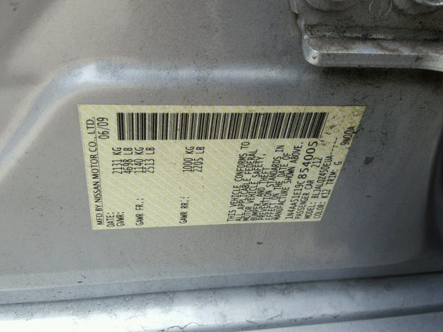 1N4AA51E19C854005 - 2009 NISSAN MAXIMA S SILVER photo 10